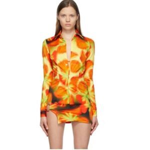 NWOT Louisa Ballou Ssense Orange Button Down Shirt Size XS